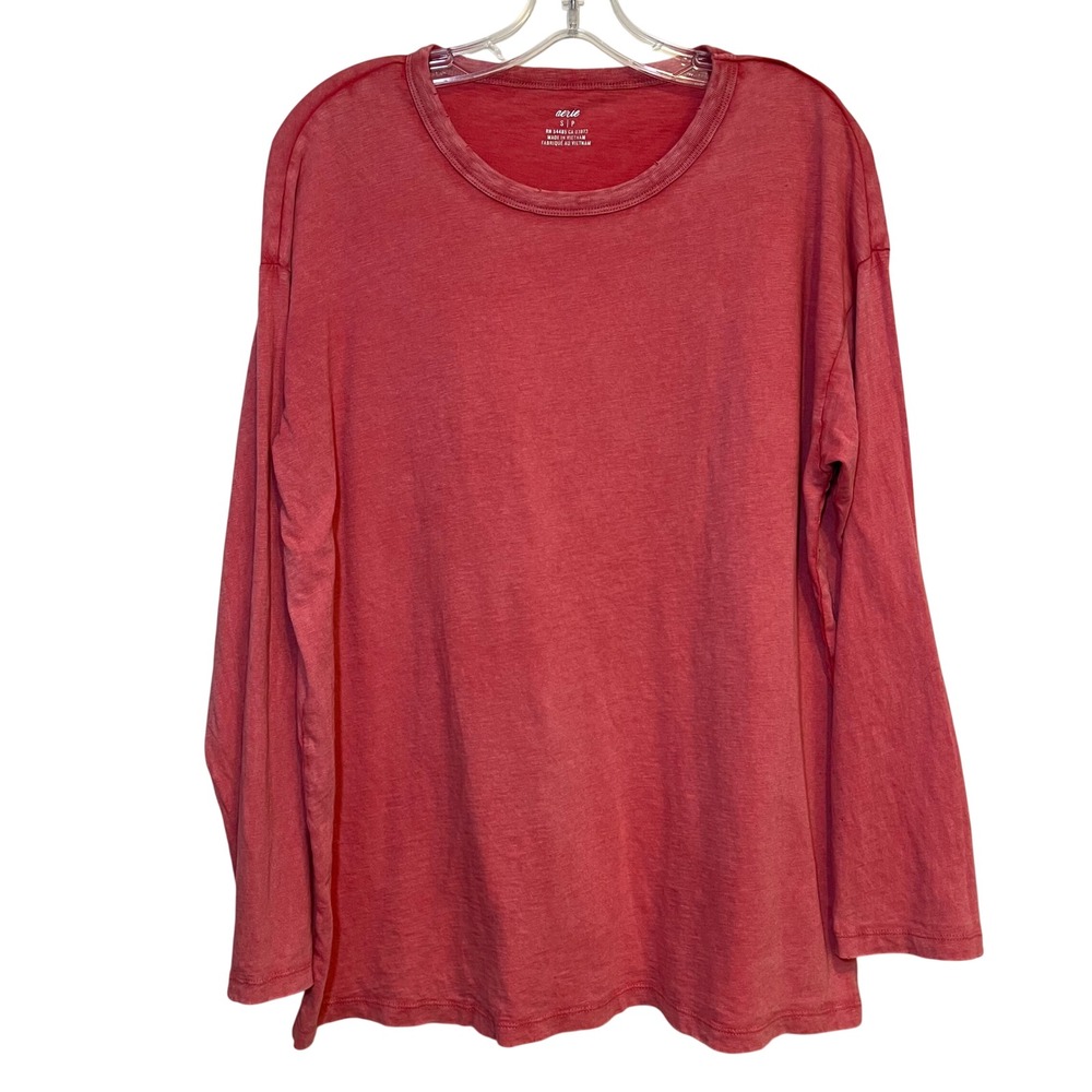 Aerie Shirt Long‎ Sleeve Tee Pink Distressed Oversized Small Comfort Soft